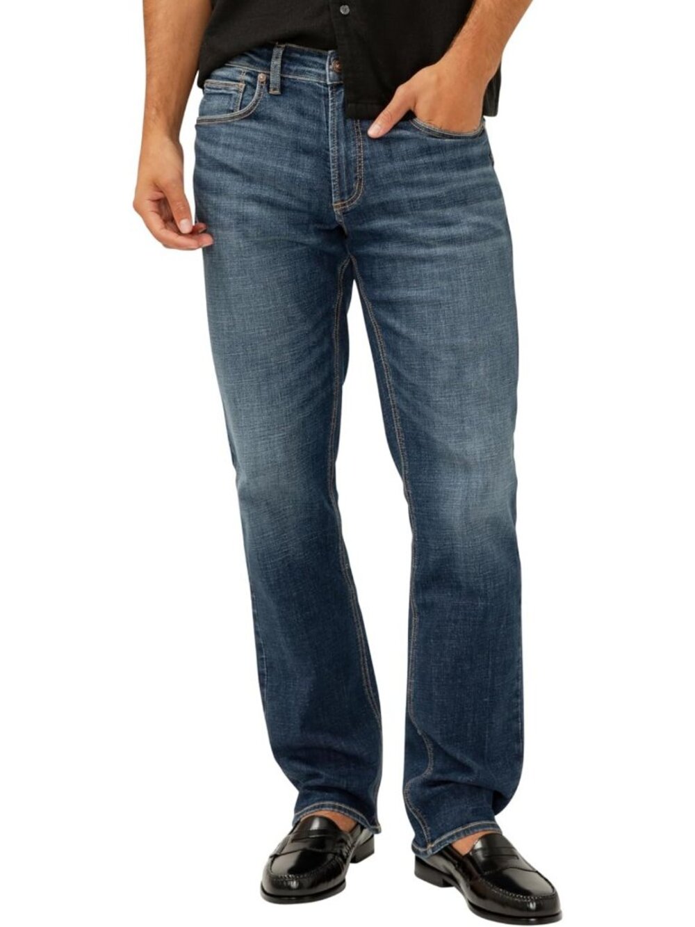 Classic Fit Straight Leg Jeans for Men - Stylish Silver Wash Denim Pants